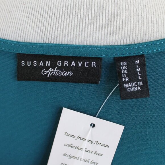Susan Graver Artisan Top Womens Size M Teal Asymmetrical Long Sleeve Liquid Knit - Picture 7 of 7